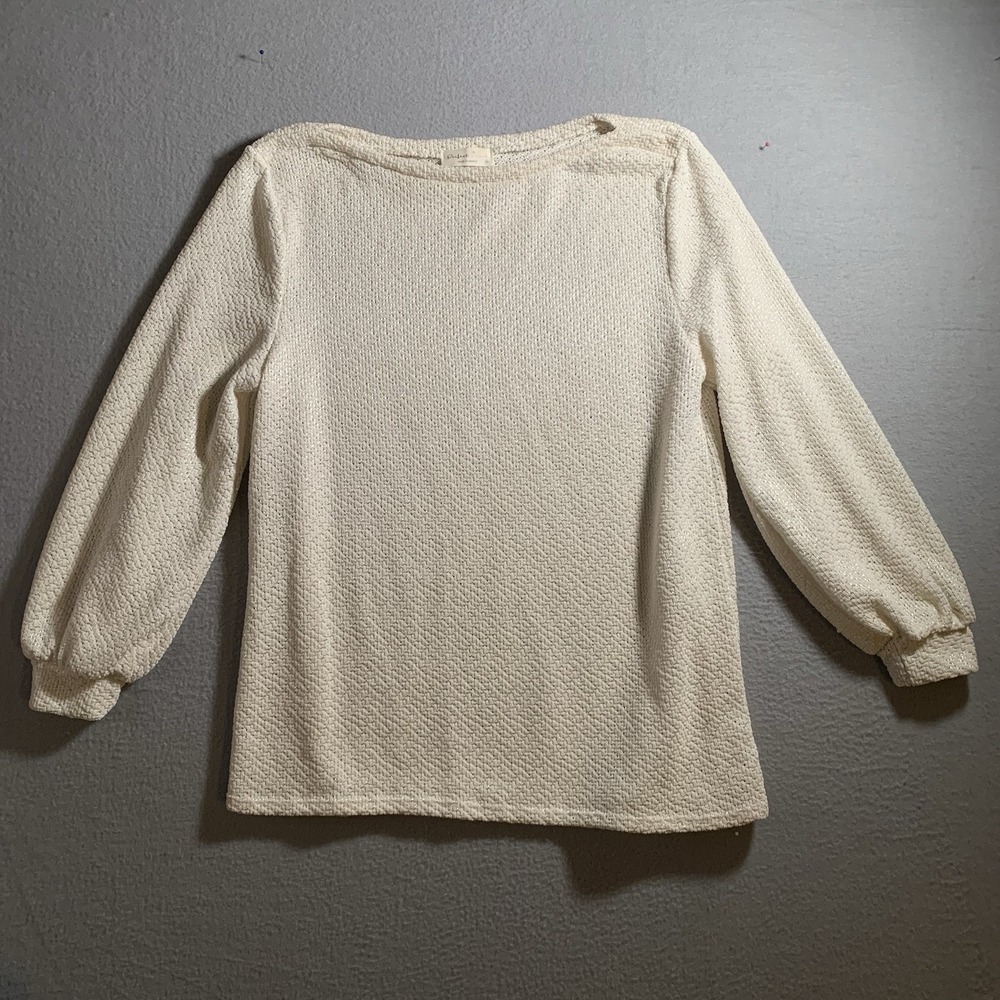 Puff Sleeve Boat Neck Top Cream Sweater Perfect Peach Boutique Size M